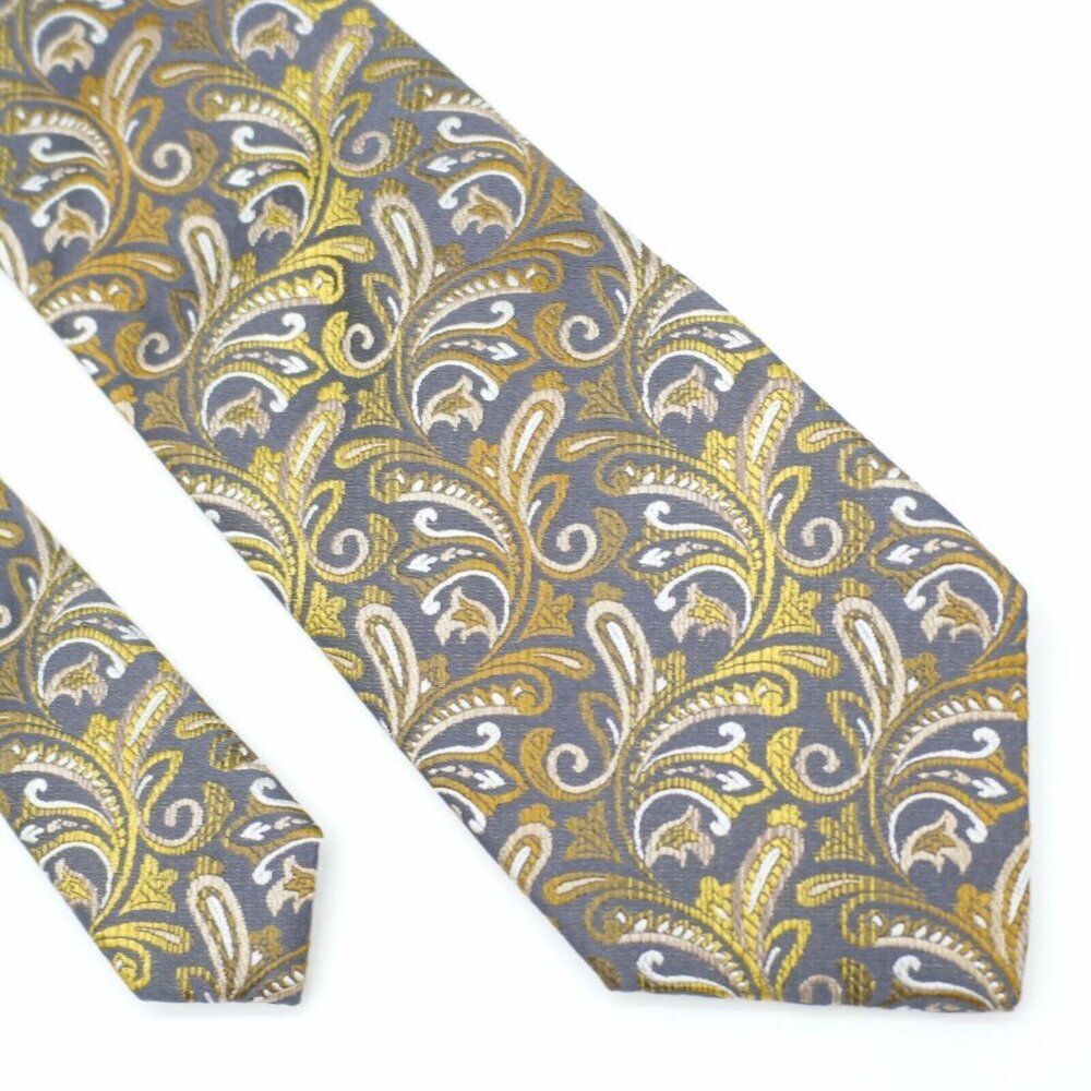 Van Heusen Gray Gold Brown Baroque Woven Silk Tie